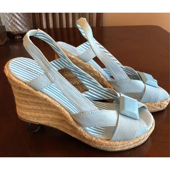 GITANO - NWT - L Sz 7.5 Lt. Blue Canvas Espadrilles. Jute-Wrapped 4” Heels CUTE - Picture 15 of 16